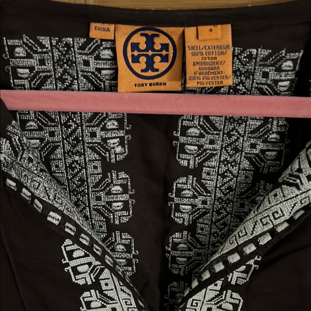 Tory Burch Black Top with White Embroidery